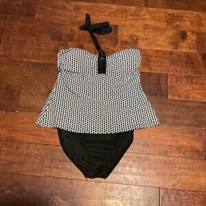 Aqua Marine Black & White One Piece Swimsuit Tummy Camouflage Sz 14